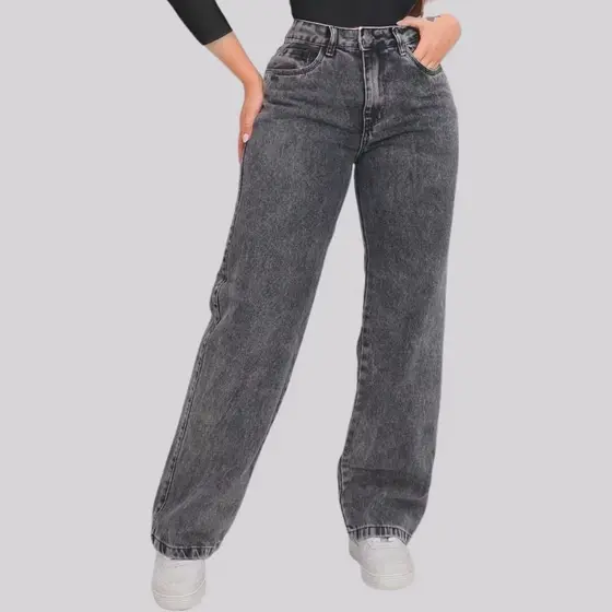 5303-Calça Jeans feminina Premium wide leg Graphite