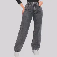 5303-Calça Jeans feminina Premium wide leg Graphite
