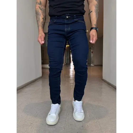 Calça Masculina Jeans Skinny Premium Lycra Elastano  escura