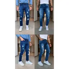 Calça Masculina Jeans Skinny Premium Lycra Elastano Premium rasgada escura e clara