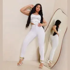 Calça Jeans skinny Feminina Branca Cintura Alta