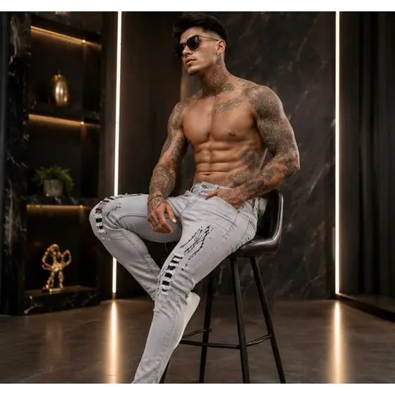 calça jeans masculina jogador cinza -1