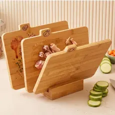 KIT COM 3 TABUAS De Corte RETANGULAR EM BAMBU Com suporte Gourmet Churrasco Legumes fruta Cozinha
