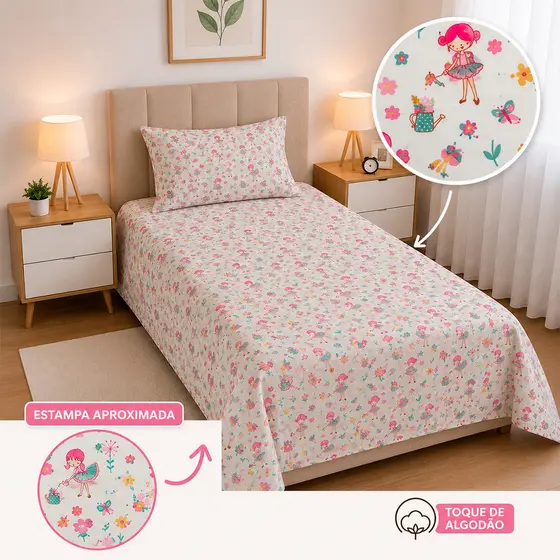 Kit Lençol Infantil Solteiro 2Pçs Com Porta Travesseiro