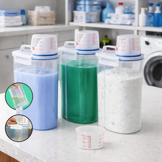 Kit 3 a 10 Potes Herméticos 2L Dispenser Organizador Lavanderia Para Sabão em Pó Detergente Amaciante