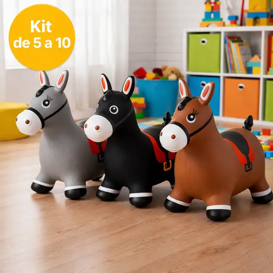 Kit 5 a 10 Cavalinhos Upa Upa Infantil Pocotó com Luz e Som / Pula Pula Inflável Emborrachado Vaquinha Girafa e Burrinho