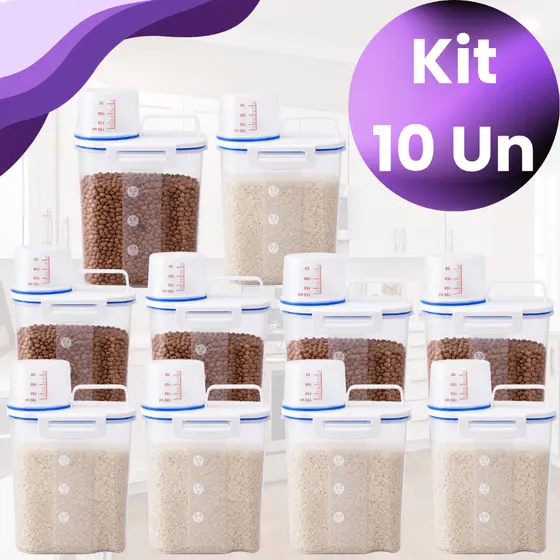 Kit Até 10 Potes 1,5L Dispenser Hermético P/ Mantimentos Com Bico Dosador Grãos Cereal Arroz Cozinha Organização Cozinha