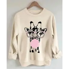 Moletom Gola Redonda Estampa Girafa Agasalho Moda Inverno Blusa de Frio Feminina Old Money