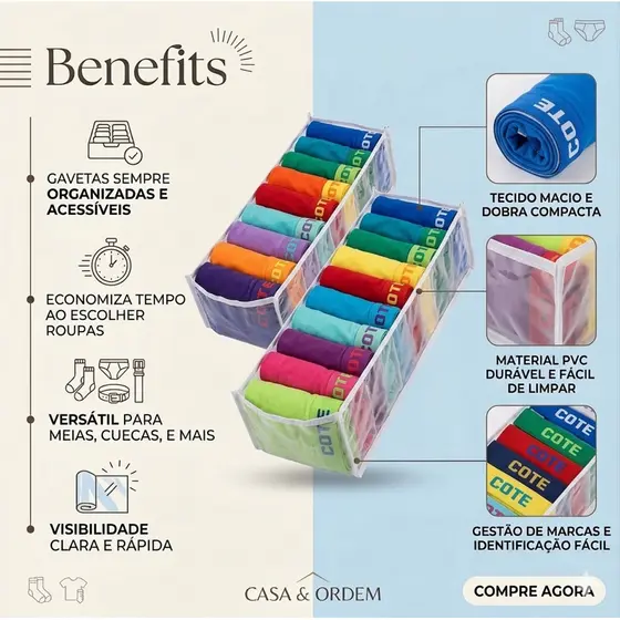 Colmeias Organizadora Transparentes azul bebê P Gavetas, Closet