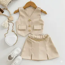 Conjunto Alfaiataria 4 ao 16 Anos Infantil E Juvenil Menina Colete e Short Saia Moda Blogueirinha Envio Veloz