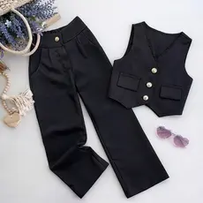 Conjunto Alfaiataria Pantalona 4 ao 16 Anos Luxo Infantil E Juvenil Menina Colete e Calça Pantalona Moda Blogueirinha