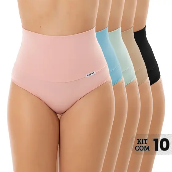 kit 10 Calcinhas Cós Alto 15CM Aperta Barriga Modeladora Compressão Feminina Pós Parto