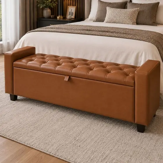 Recamier Baú Sapateira 120cm Corino Premium com Pistão Banco Organizador para Quarto Casal Luxo