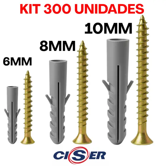 Kit 300 Buchas e Parafusos Chipboard Philips 6mm Até 10mm Alta Qualidade Ciser