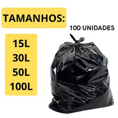 Saco de Lixo Preto Reforçado 100 Unidades Resistente 15/30/50/100 Litros