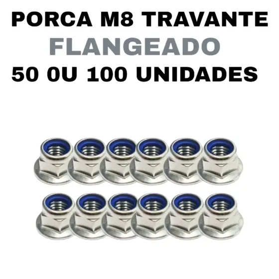 Porca Sextavada Flangeada M8 Travante Zinco Nylon 100 Unidades