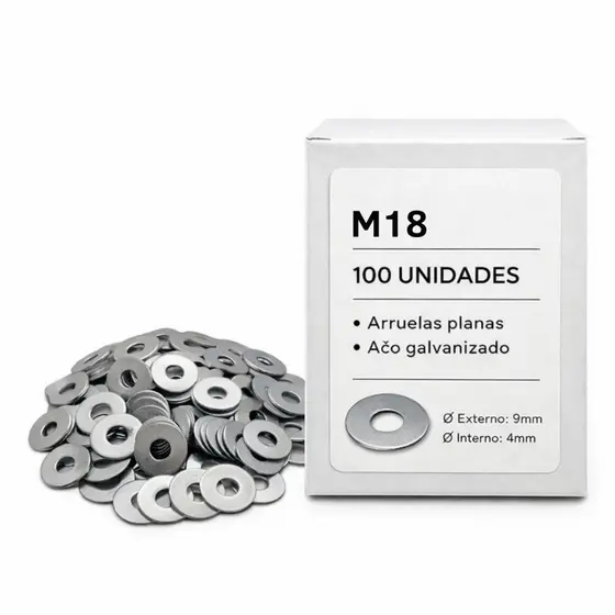 Kit Conjunto de Arruelas Lisa Zincada M6 ao M14 Metrica Kit 100 Unidades Aco