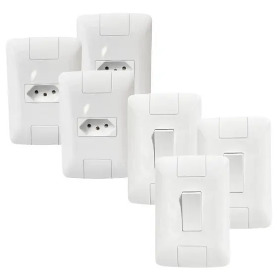 Kit 3 Interruptores com Tomadas Branca Conjunto Com Espelho Modular