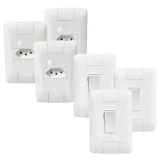 Kit 3 Interruptores com Tomadas Branca Conjunto Com Espelho Modular
