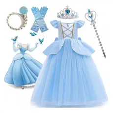 Kit Vestido Infantil De Princesa Cinderela Para Menina