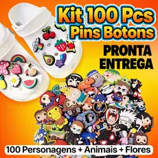 Kit 100 Pcs Pins Botons Aleatório Personagens De Desenhos Animados, Animais De Estimação E Flores