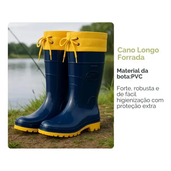 Bota Borracha Galocha Calfor Pampeana Azul E Amarela Náutica com Amarra