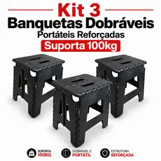 Kit 3 Banquetas Dobráveis Portáteis Reforçadas Suporta 100kg Camping Praia Pesca Casa