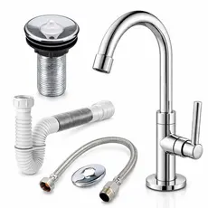 Kit Torneira Lavatório Banheiro Cromada + Válvula 7/8 Lavabo + Sifão Universal Completo + Engate Flexível 40 Cm