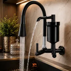 Torneira Gourmet Com Filtro Parede Preta Flexível Purificador Água Cozinha Duplo Jato Luxo Premium