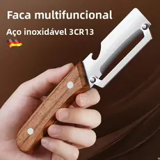 Descascador de Frutas e Vegetais com Cabo de Madeira - Faca de Aço Inoxidável Multifuncional