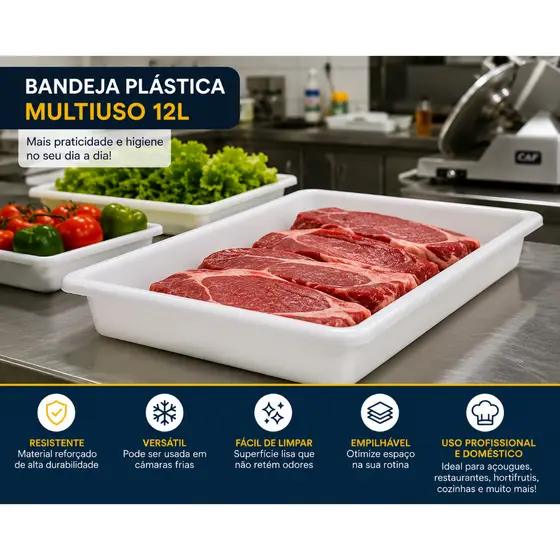 Bandeja Plástica 12L Arqplast Multiuso Branca Açougue Hortifruti Restaurante 53cm