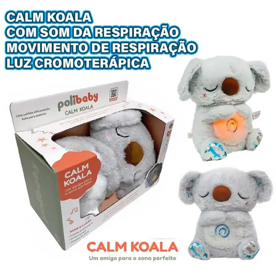 Pelúcia Coala Que Respira Som Luz Bebê Musical Calmante Dormir Cromoterapia Ruído Branco Polibrinq