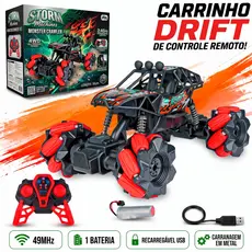 Carrinho Controle Remoto Off Road Rodas Giratórias Bateria Recarregável Infantil Giro 360 graus