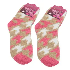 Kit 2 Pares Meia Feminina Peluda Velo Coral Cano Alto Estampada Cores Variadas Inverno