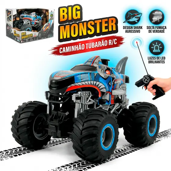 Carrinho Controle Remoto Monster Truck 4x4 Solta Fumaça LED Recarregável Off Road Brinquedo Infantil Polibrinq
