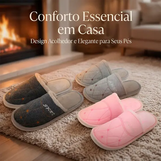 Pantufa Feminina Acolchoada Pelinho Antiderrapante Esportivo Chinelo Quentinha Casa Inverno