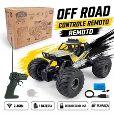 Carrinho Controle Remoto Recarregável Off Road 1:14 Fumaça LED Luzes 4x4 Brinquedo Infantil Menino