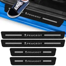 Kit 4 Peças Adesivo Soleira de Porta Carro Modelo Peugeot Proteção Fibra de Carbono Anti Arranhões