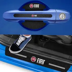 Kit 8 peças Soleira Maçaneta de Porta Carro Proteção Fibra de Carbono Anti Arranhões Fiat