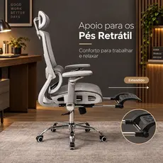 Cadeira Escritório Ergonômica Mônaco Malha Respirável Lombar Adaptável Apoio Pés