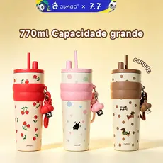 CIVAGO Fashion Garrafa Térmica Inox 770ml Revestimento Cerâmico com Canudo e Tampa Antivazamento Quente/Frio com Pingent