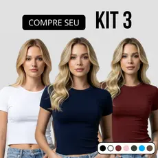 Kit 3 Baby Tee Feminina - Blusa Slim Fit Manga Curta Blusa de Compressão Várias Cores Ajuste Perfeito