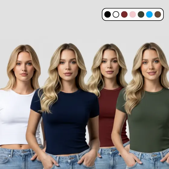 Kit 4 Baby Tee Feminina - Blusa Slim Fit Manga Curta Blusa de Compressão Várias Cores Ajuste Perfeito