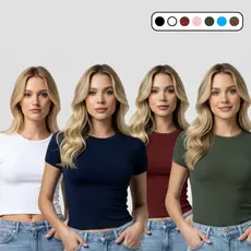 Kit 4 Baby Tee Feminina - Blusa Slim Fit Manga Curta Blusa de Compressão Várias Cores Ajuste Perfeito