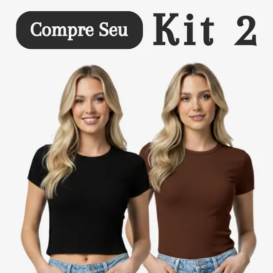 Kit 2 Baby Tee Feminina Blusa Slim Fit Manga Curta Blusa de Compressão Várias Cores Ajuste Perfeito