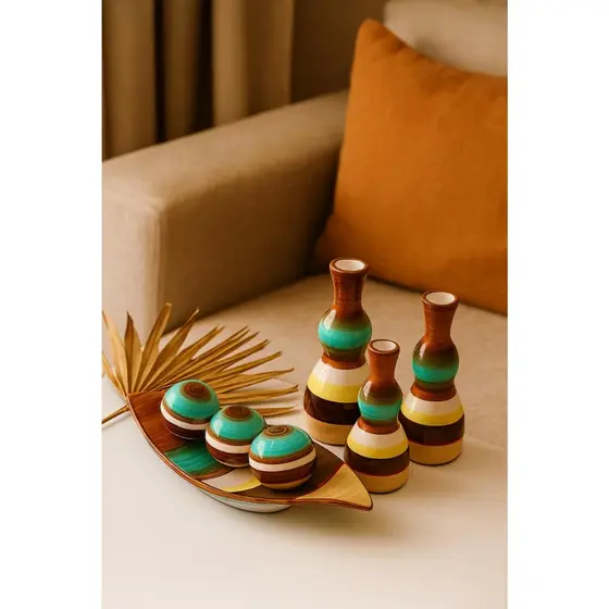 Enfeite Vasos Peça Decorativo Kit Cerâmica Rack Sala Conjunto Completo Trio Casa Centro Mesa Dupla
