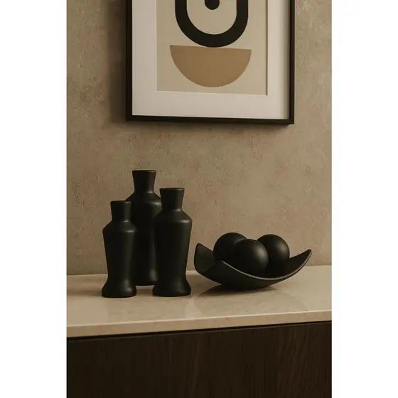 Conjunto de Vasos Decorativos + Fruteira com Bolas | Cerâmica  Luxo | Decoração Moderna Sala