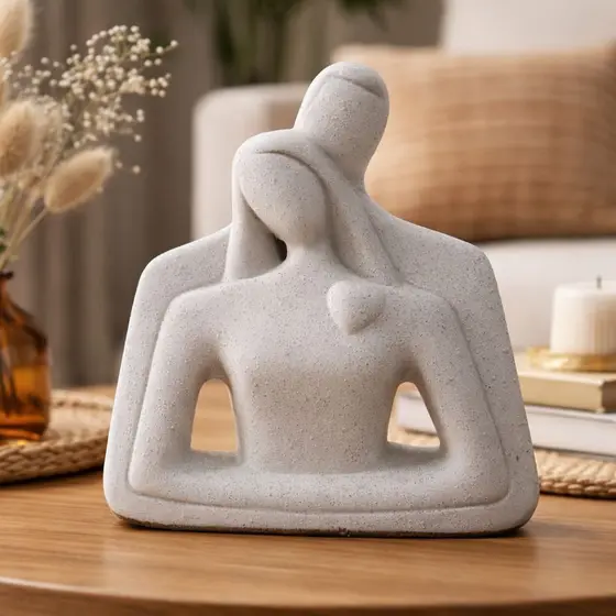 Escultura Casal Romance Cerâmica Decorativo Moderno - Enfeite Minimalista - Amor, União