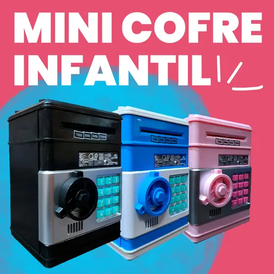 Cofre Digital Eletrônico Puxador Notas Moedas Automático Senha Alarme Mini Cores Rosa Azul Preto