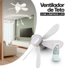 Ventilador de Teto C/ Iluminação 3 Cores Luz Controle Remoto Luminária Moderna 40w Bulbo E27 6 Pás